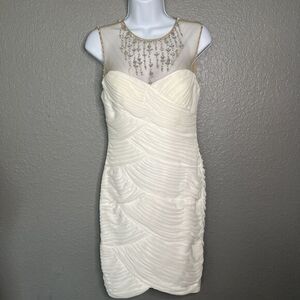 VTG Cach'e Embellished Tiered Dress Sz 2 White Rhinestone Neckline Short Prom